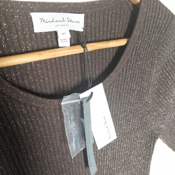 Michael Stars Mae Ribbed Sweater Dress New Bodycon Brown Shimmer Medium Petite - Picture 2 of 7